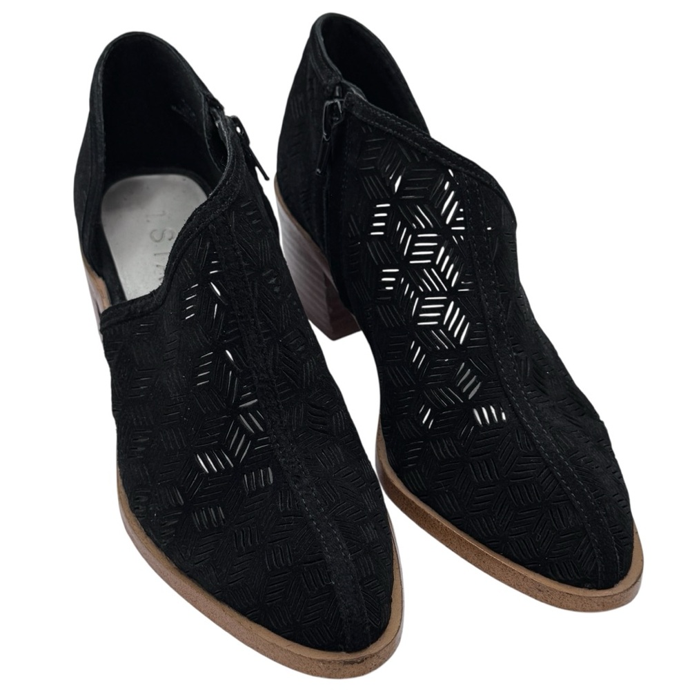 1. State Black Leather Ankle Booties with Cutout Pattern